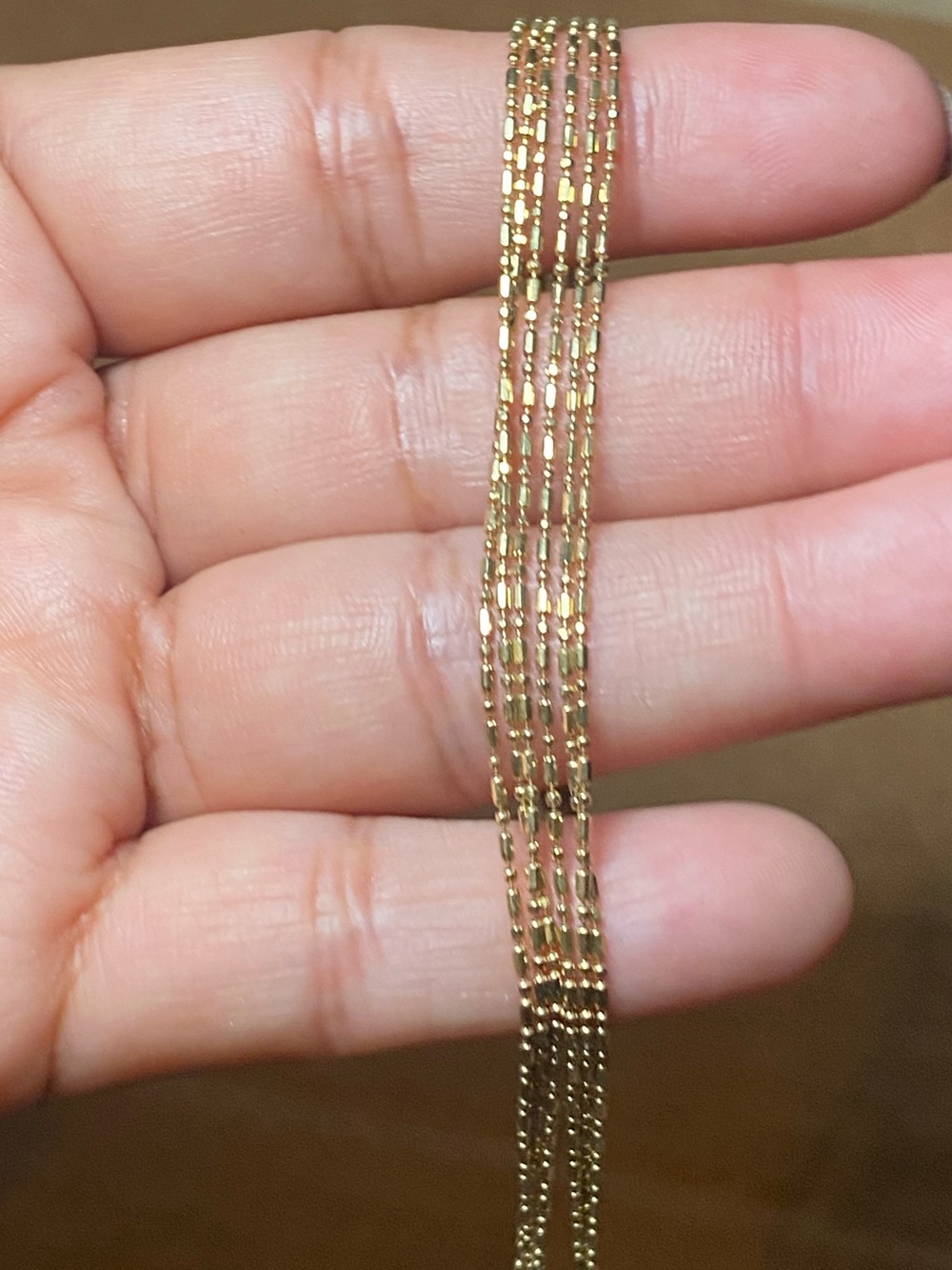 Vintage 14K Yellow Gold Frank and Beans Triple Row Chain Necklac